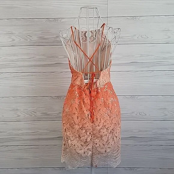 A.Peach crocheted lace halter dress in sunburnt orange Women's Size S - Picture 7 of 12